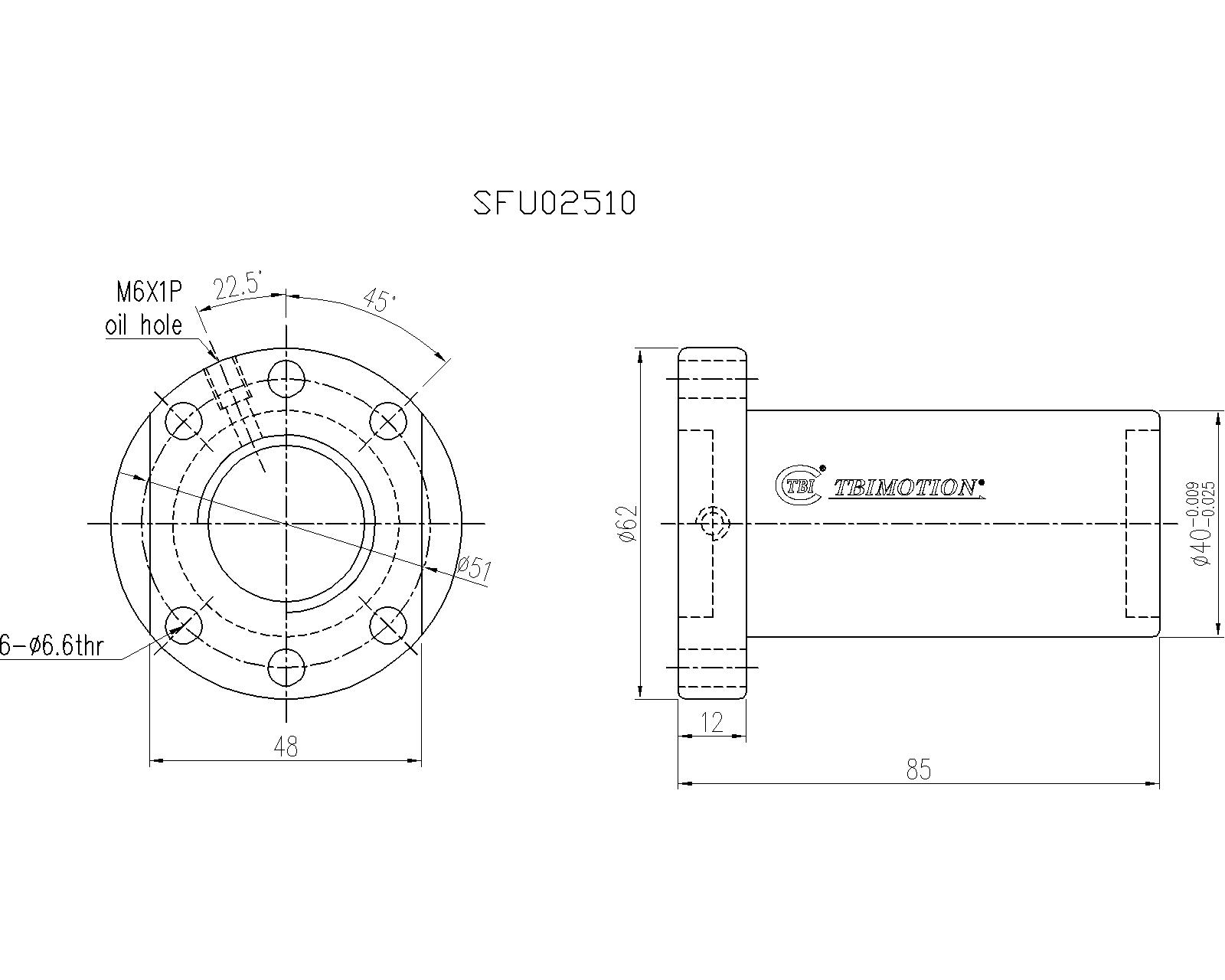 SFU2510-4滾珠絲桿螺母尺寸